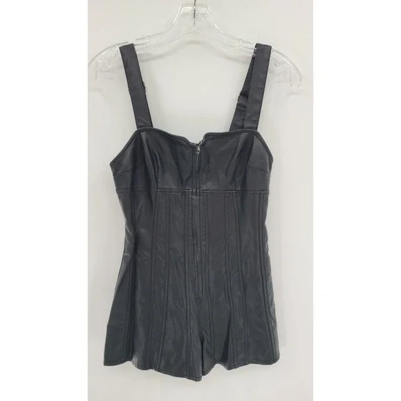 Free People Pleasant Surprise Black Vegan Romper Corset 0 Grunge Goth Clubwear - Picture 2 of 12